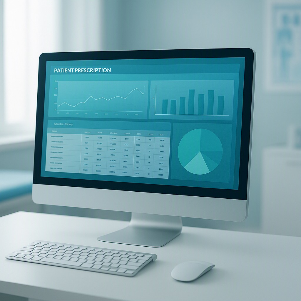 Doctor using EHR tablet to check patient medication history